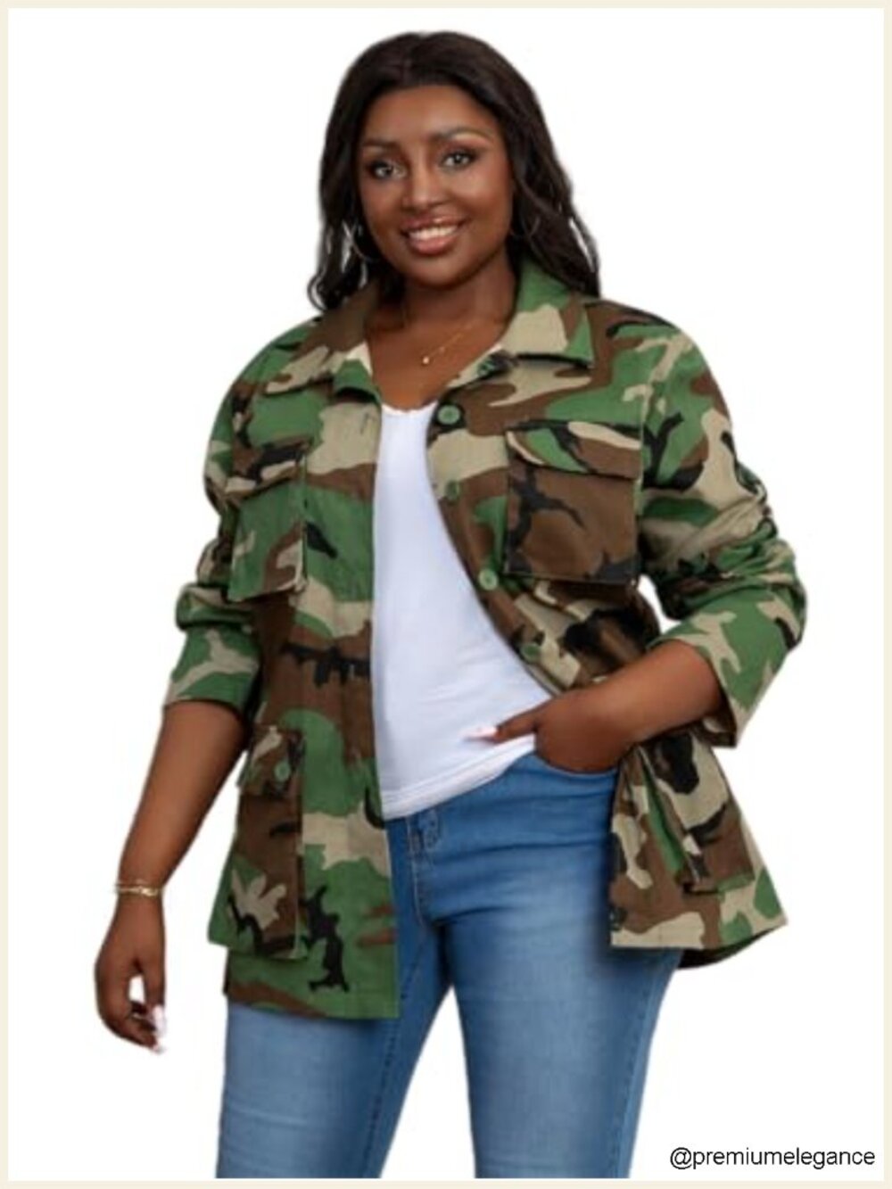 Lightweight Camo Cargo Jacket with Pockets Denim Military Blazer